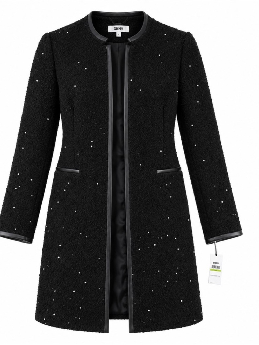 DKNY Black Sequin Textured Long Coat, Size: 18W NWT MSRP $200